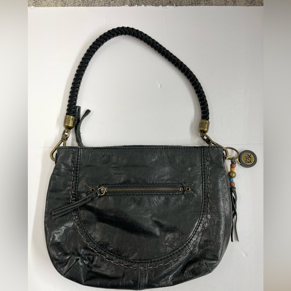 The Sak Black Leather Shoulder Bag with Braided Handle